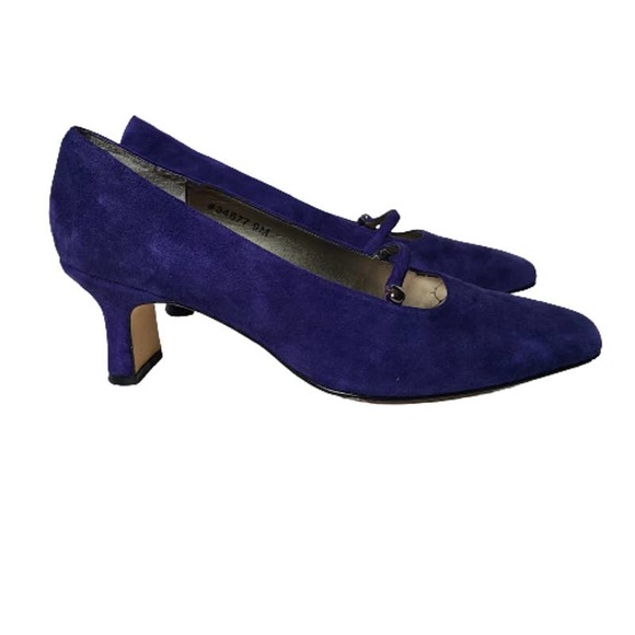 Cobalt Blue Suede Vintage Retro Mary Jane Slip On Block Heel-Size 9 - Picture 1 of 13